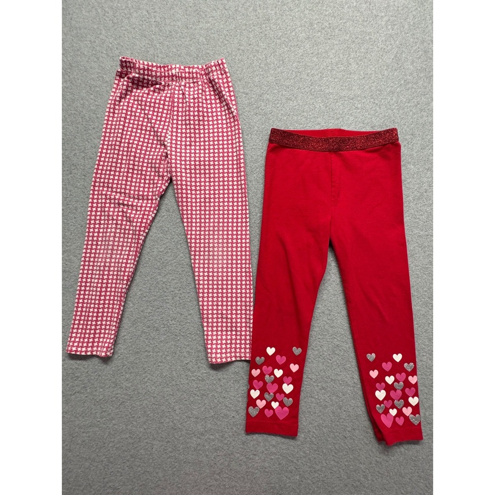 Okie Dokie & Celebrate Valentine Girls Leggings Lot Red Hearts Pink Star 5T 6
